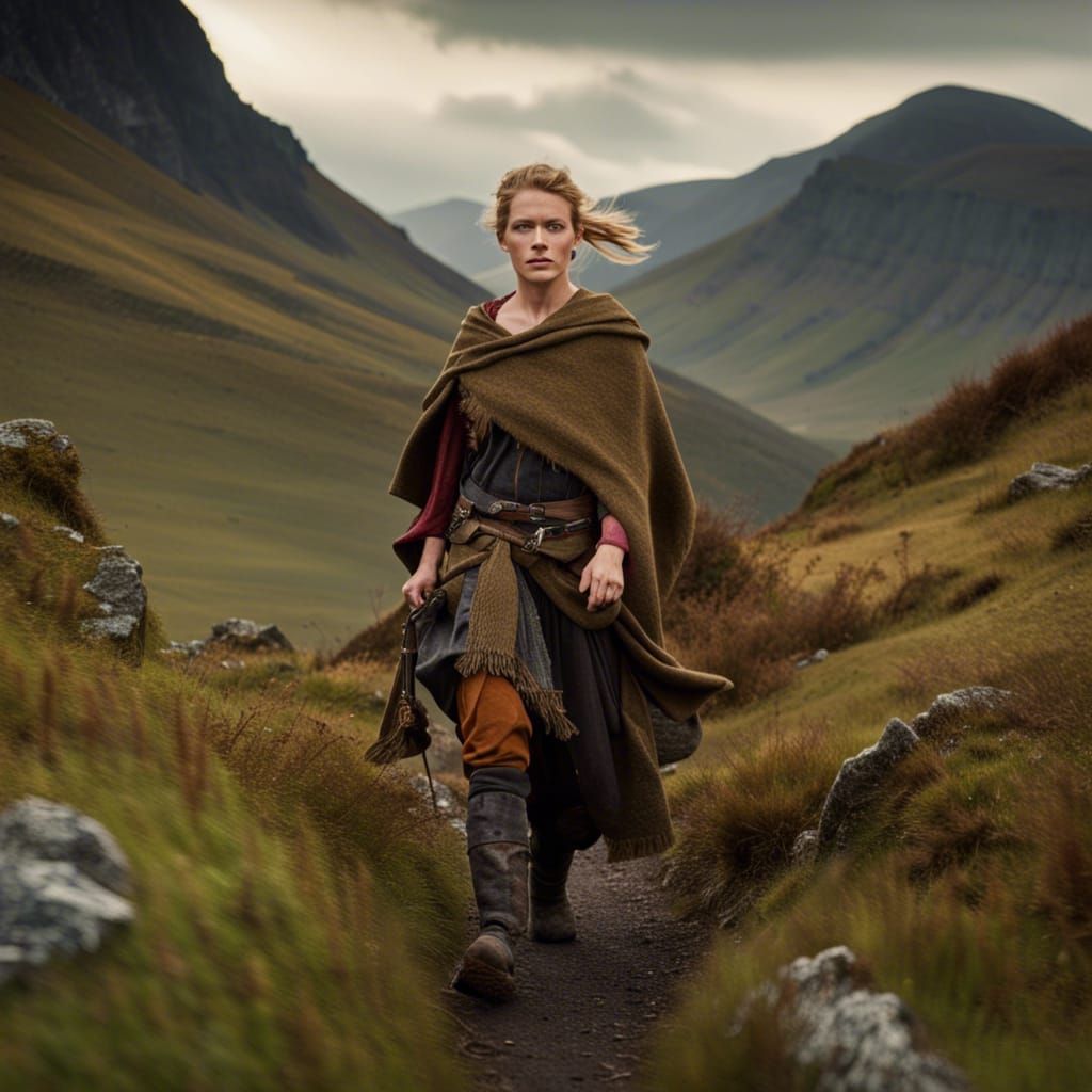 Scottish warrior walking on the Isle of Skye