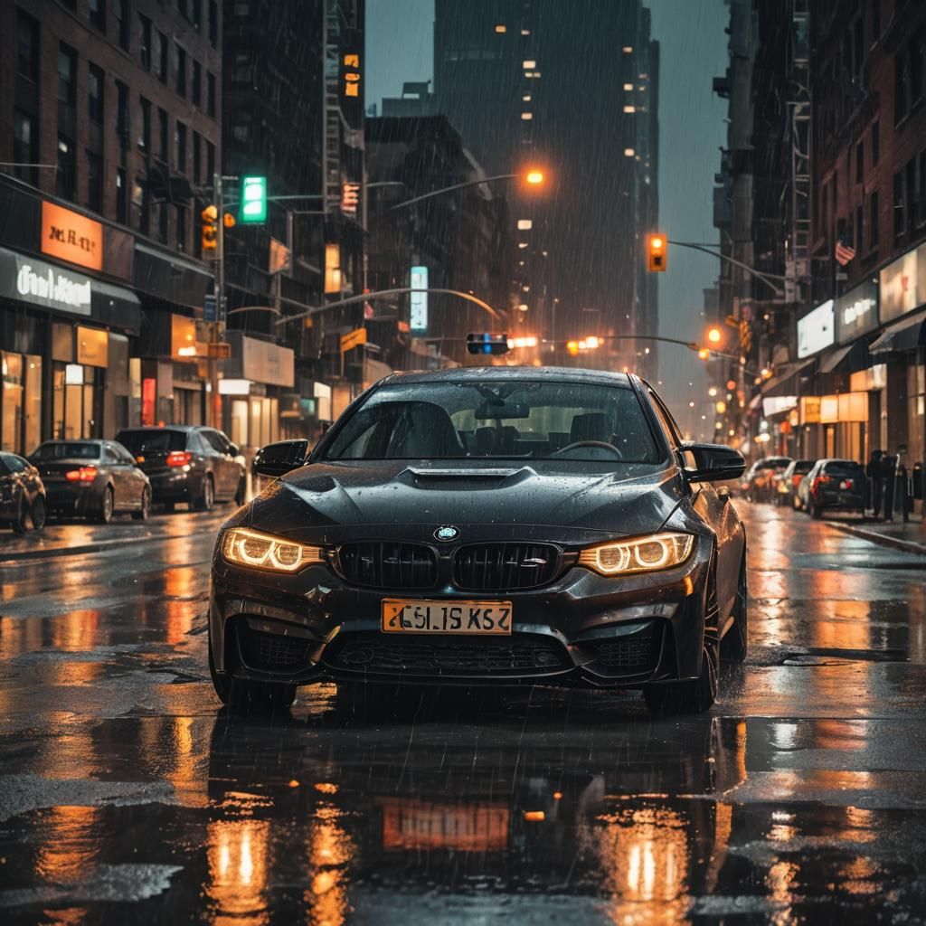 BMW M4 Competition in Rainy New York Night