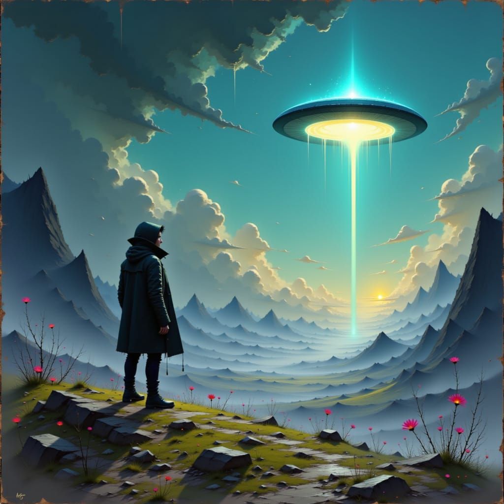 Mysterious Glowing Disc Over Ilkley Moor in Sci-Fi Style