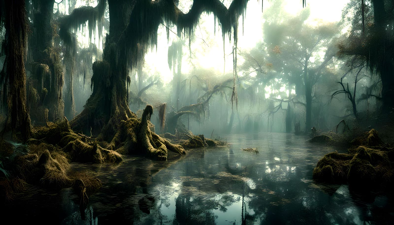Menacing Cypress Swamp in Dark Fantasy Style