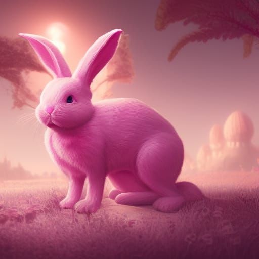 Fantastical Pink Bunny in Detailed Matte Painting