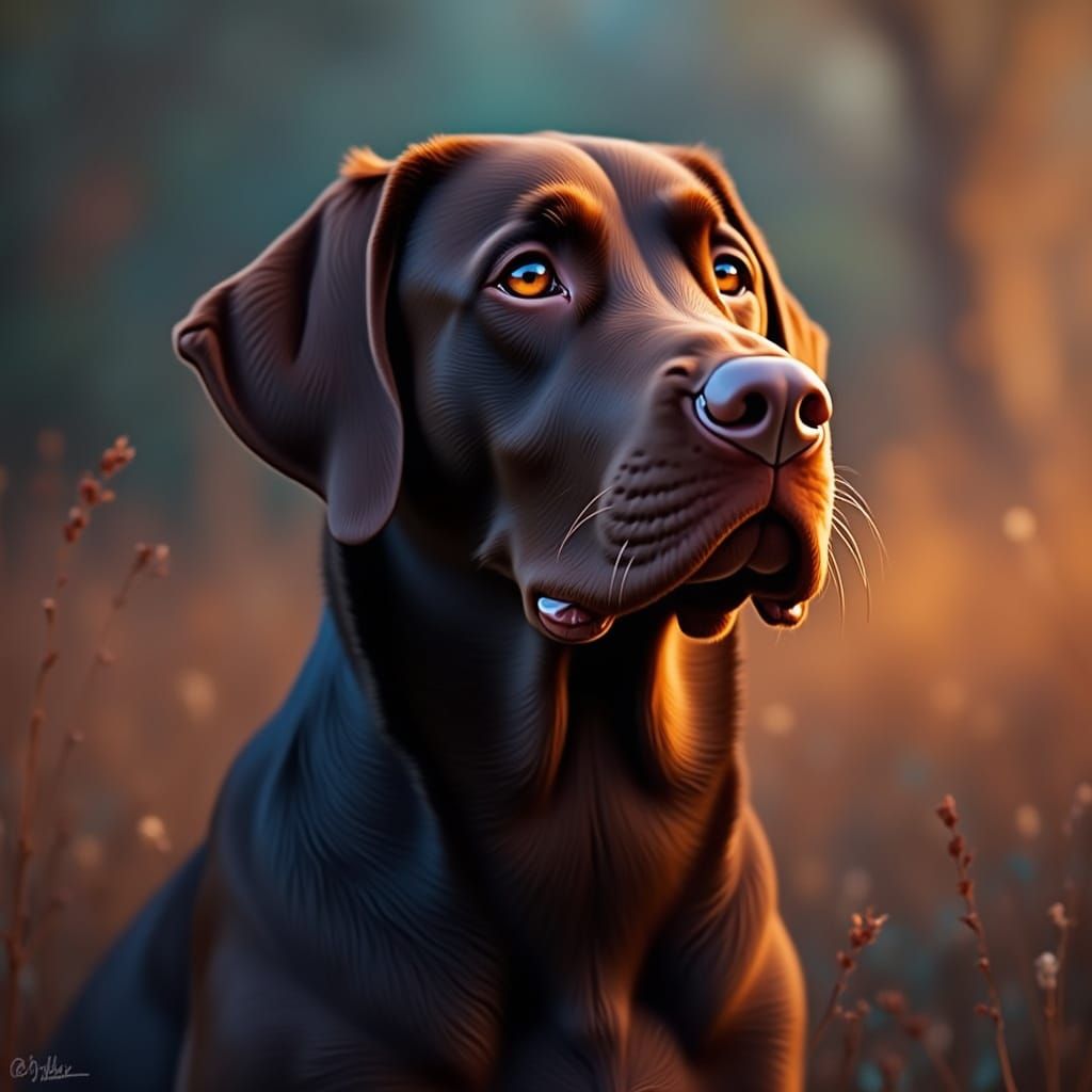 Vibrant Chocolate Lab Dog in a Swirling Vortex of Color