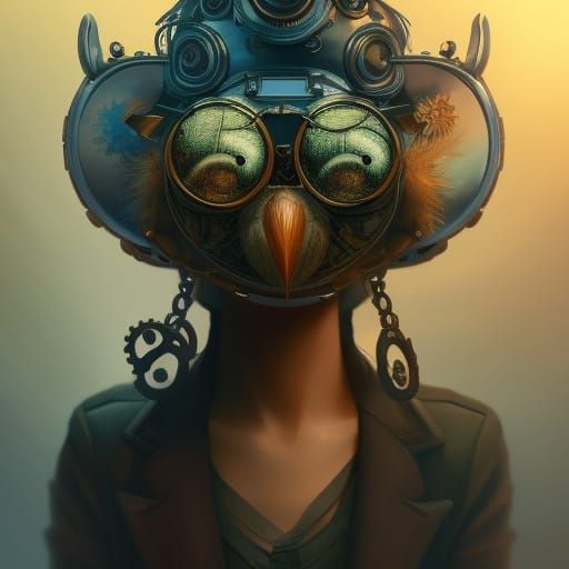 Steampunk Owl Portrait in Hyperdetailed Digital Art