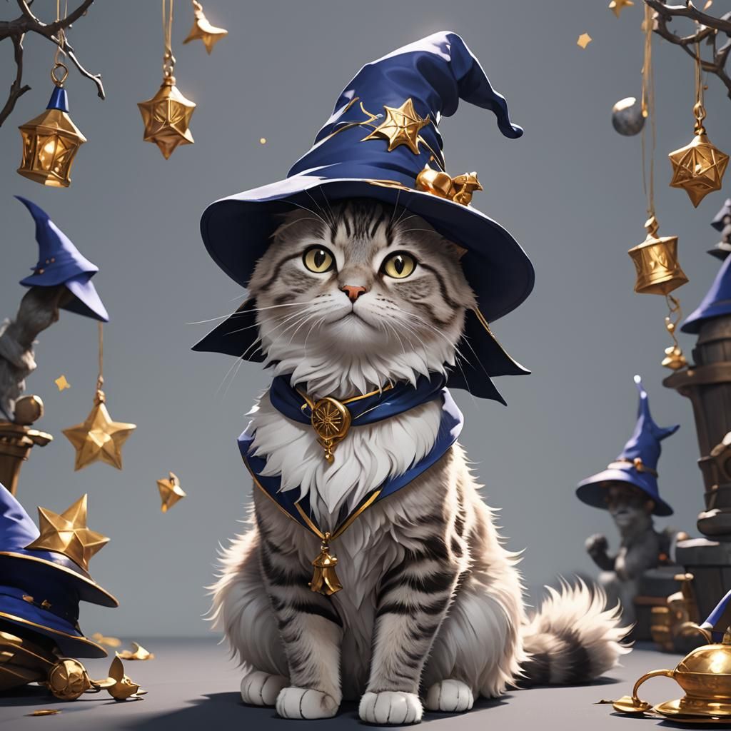 Cat in Wizard Hat: 3D Anime Art