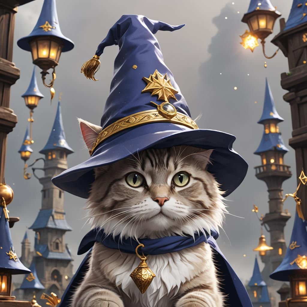 Cat in Wizard Hat: 3D Anime Art