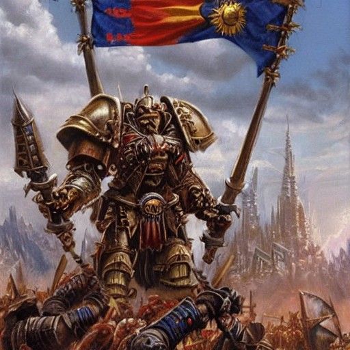 Epic Warhammer Warrior in Oil Painting Style