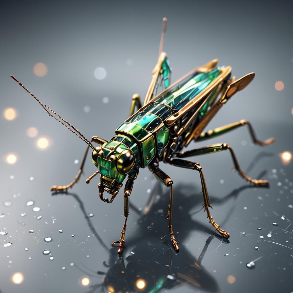 Metal and Glass Grasshopper Nanobot Close-up