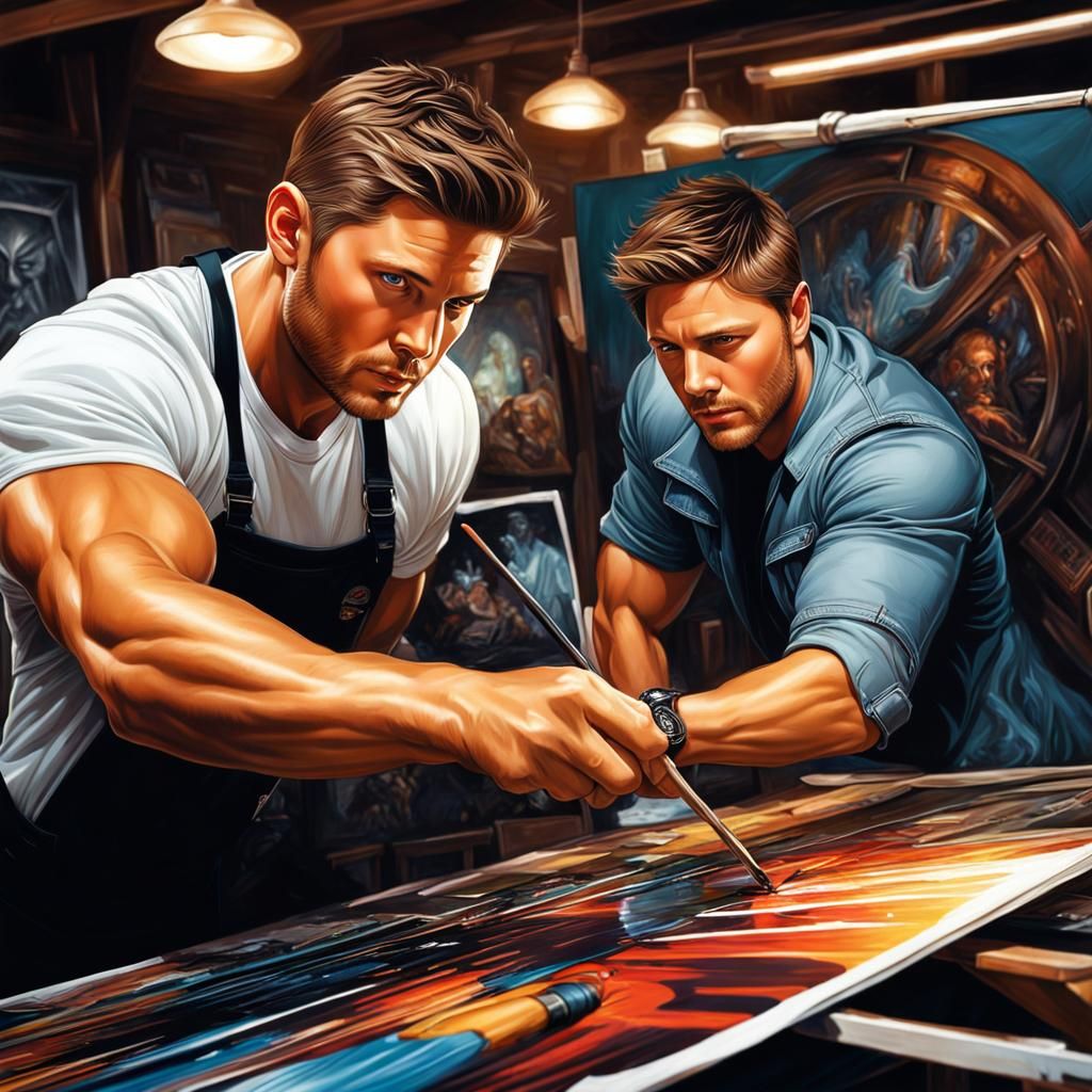 Hyperrealistic Jensen Ackles Painting a Masterpiece