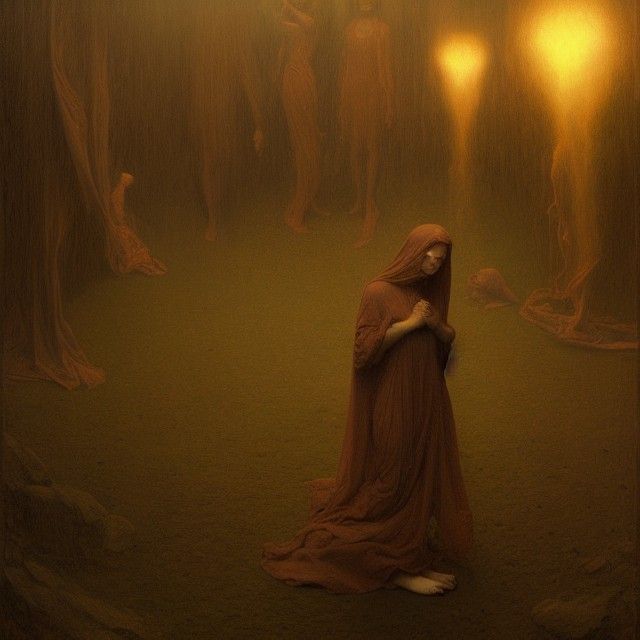 Disturbing Doom Renaissance Painting in Grotesque Style