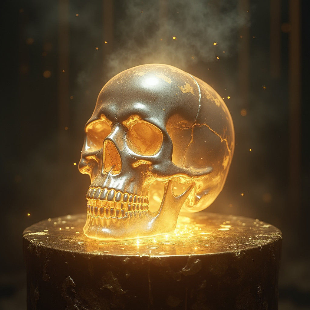 Ethereal Crystal Skull on Golden Altar as Impasto