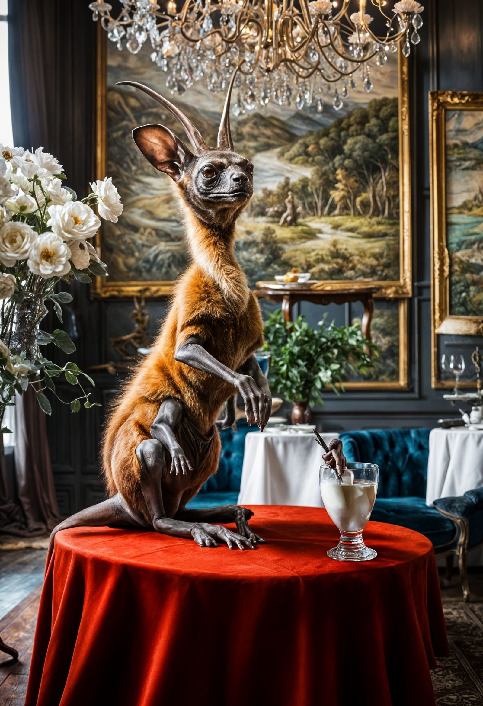 Surreal Alien Celebration in Dreamy Restaurant