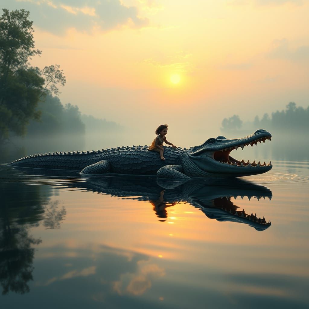 Alligator Guardian: A Watercolor Painting of Dawn