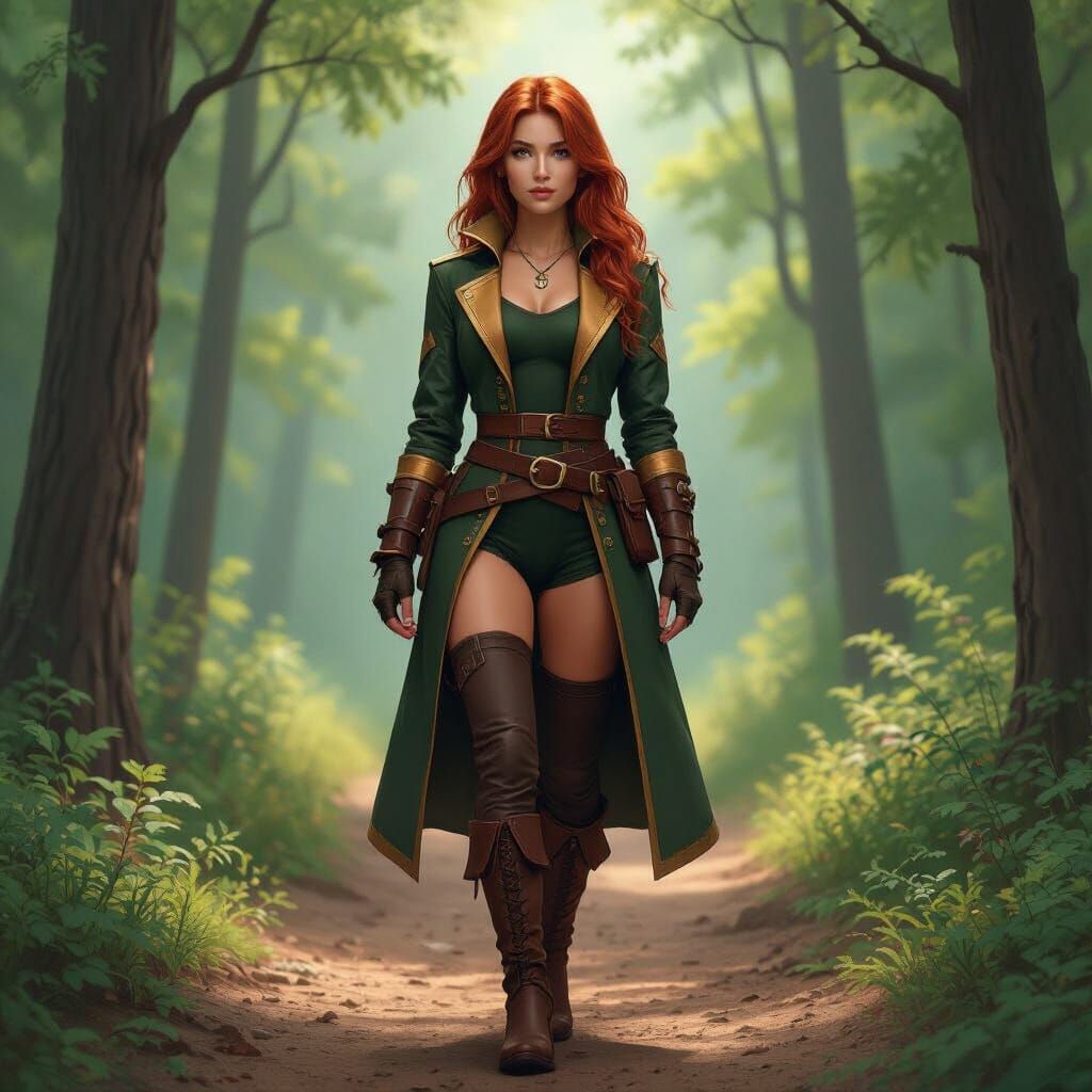 Confident Young Woman on Forest Path Portrait