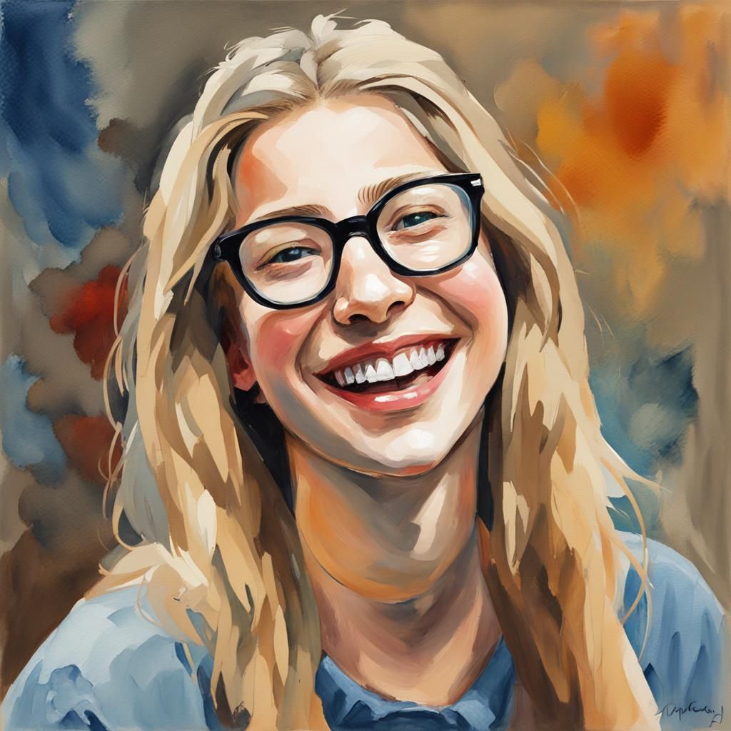 Happy Teenage Girl in Gouache Watercolor Style