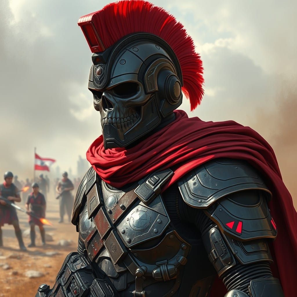 Cybernetic Gladiator in Red and Black Armor