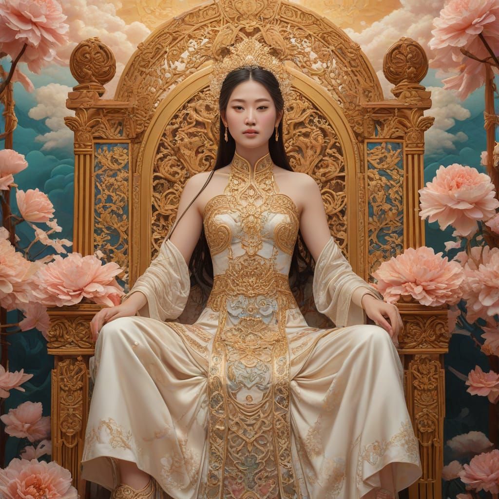 Goddess of Light on Throne in Art Nouveau Fantasy Style