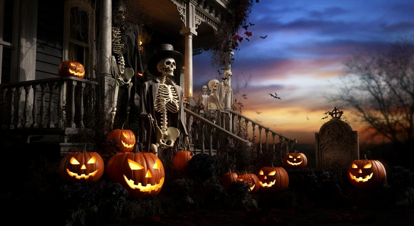 Epic Spooky Halloween Pumpkin Display, 3D Digital Art