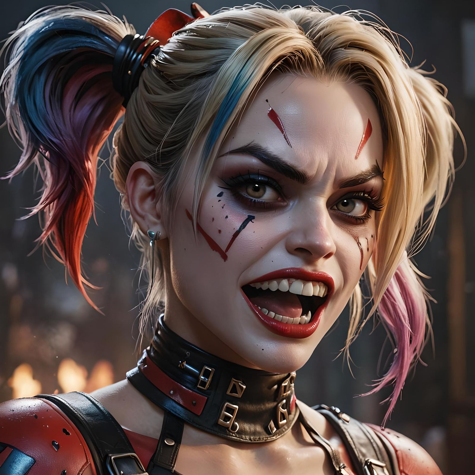 Demented Harley Quinn Portrait in Digital Art Style