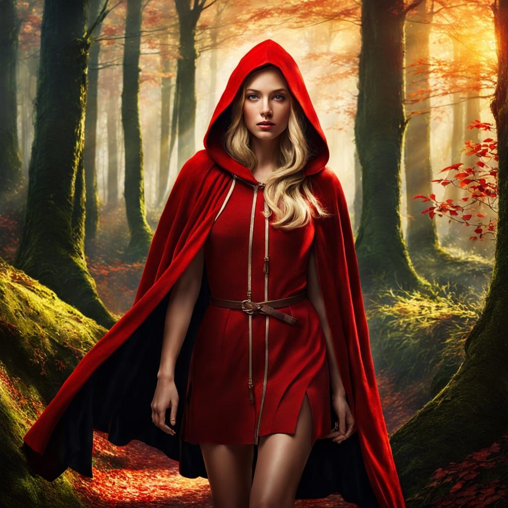 Red Riding Hood in Forest, Digital Art