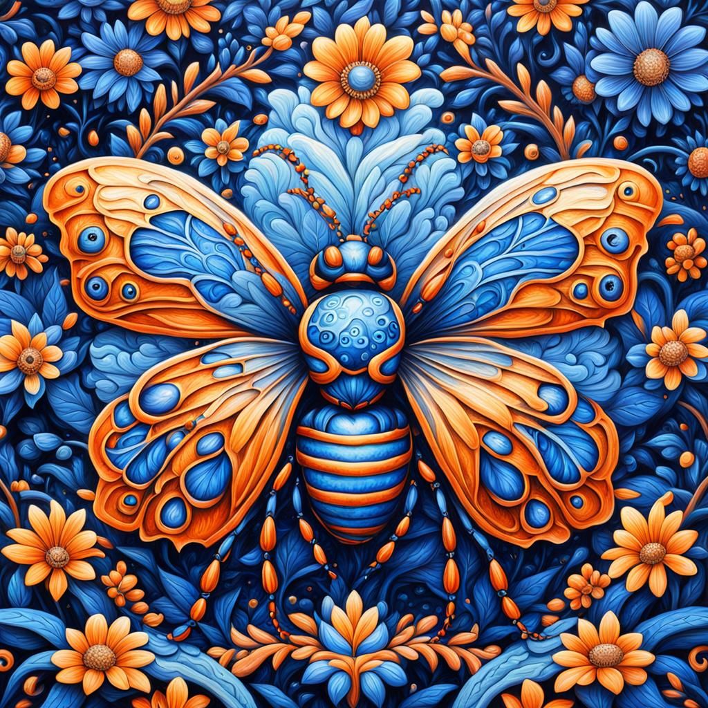 Magical Blue Flower in Mystical Garden, 8-bit Art