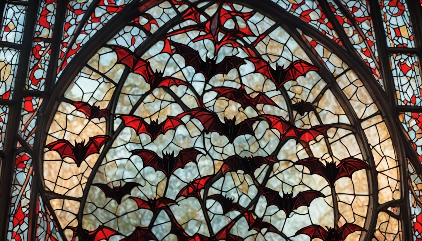 Gothic Vampire Bats in Red Stained Glass