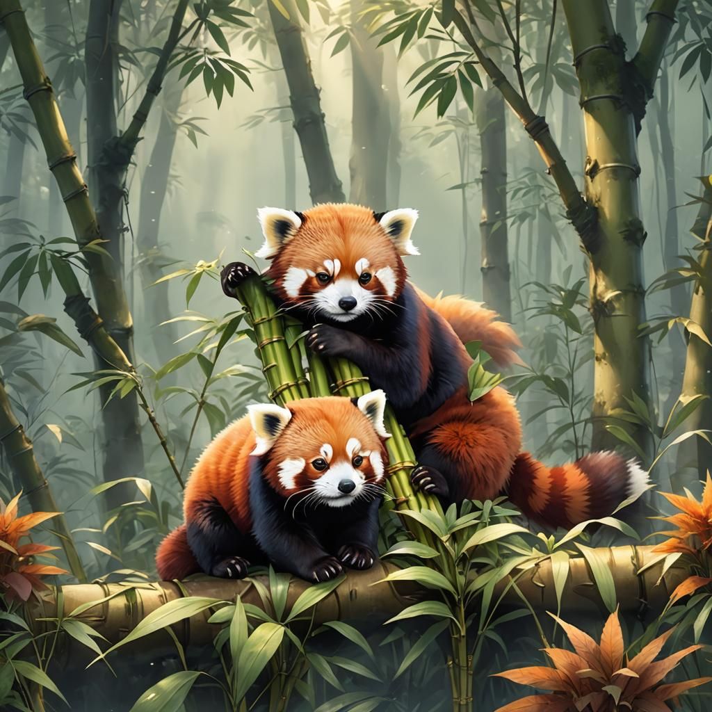 Baby Red Panda in Misty Forest: 3D Anime Art