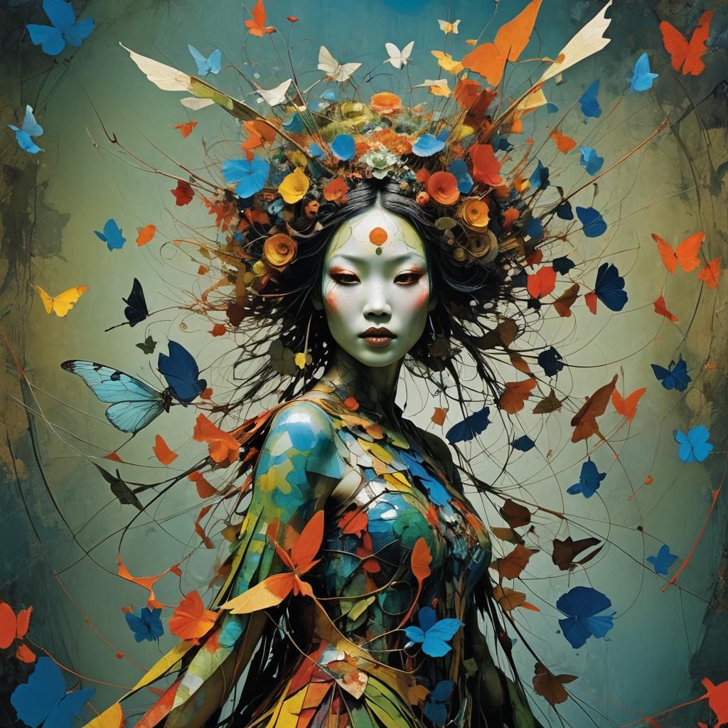 Fairy Woman in Abstract Mixed Media Style