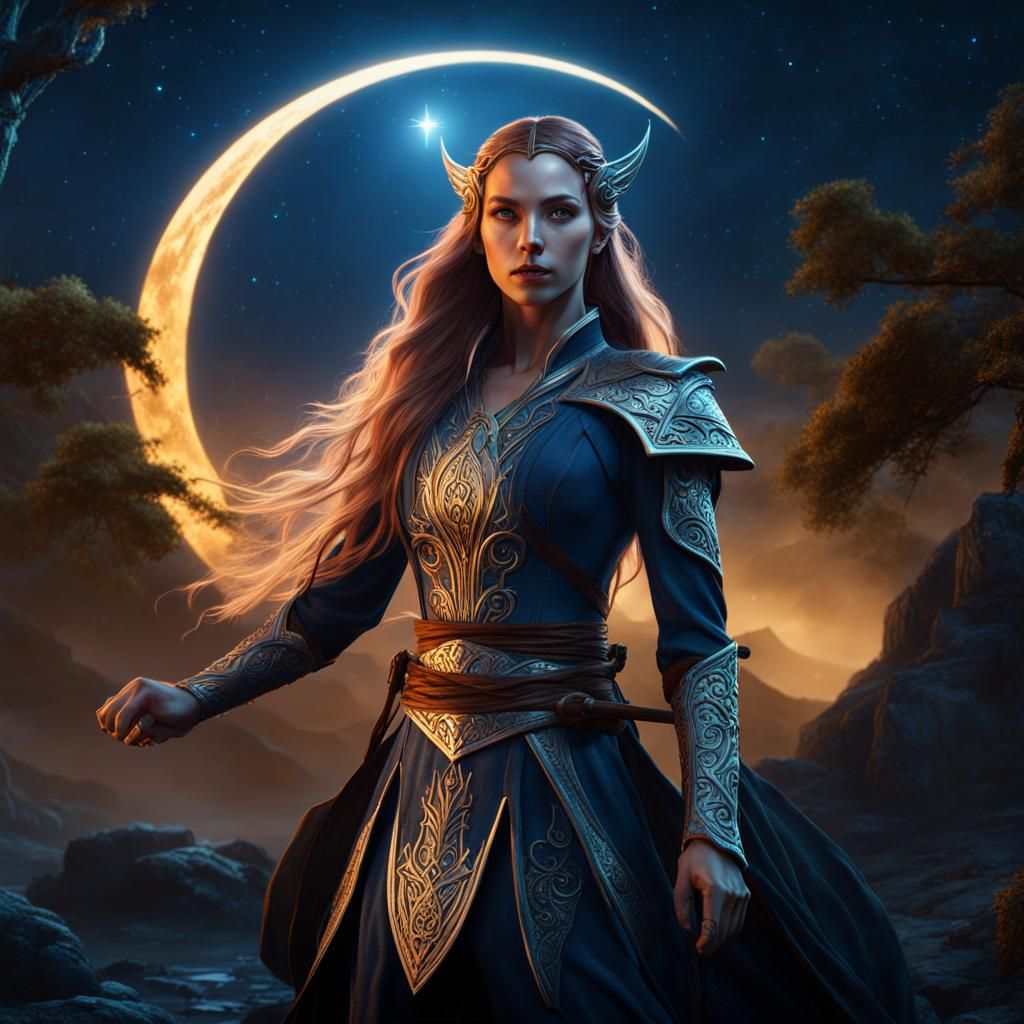 Elven Martial Artist Under Night Sky