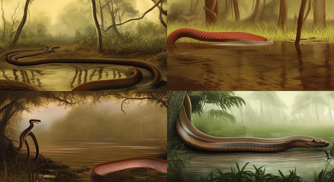 Red Striped Snake in Swamp, Detailed Matte Painting