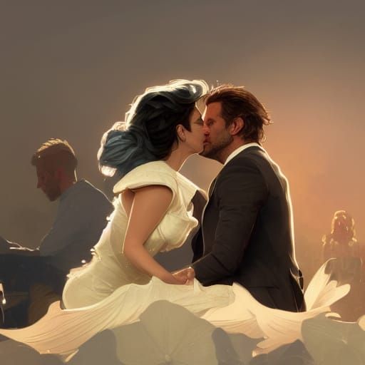 Passionate Embrace in Orange and Teal