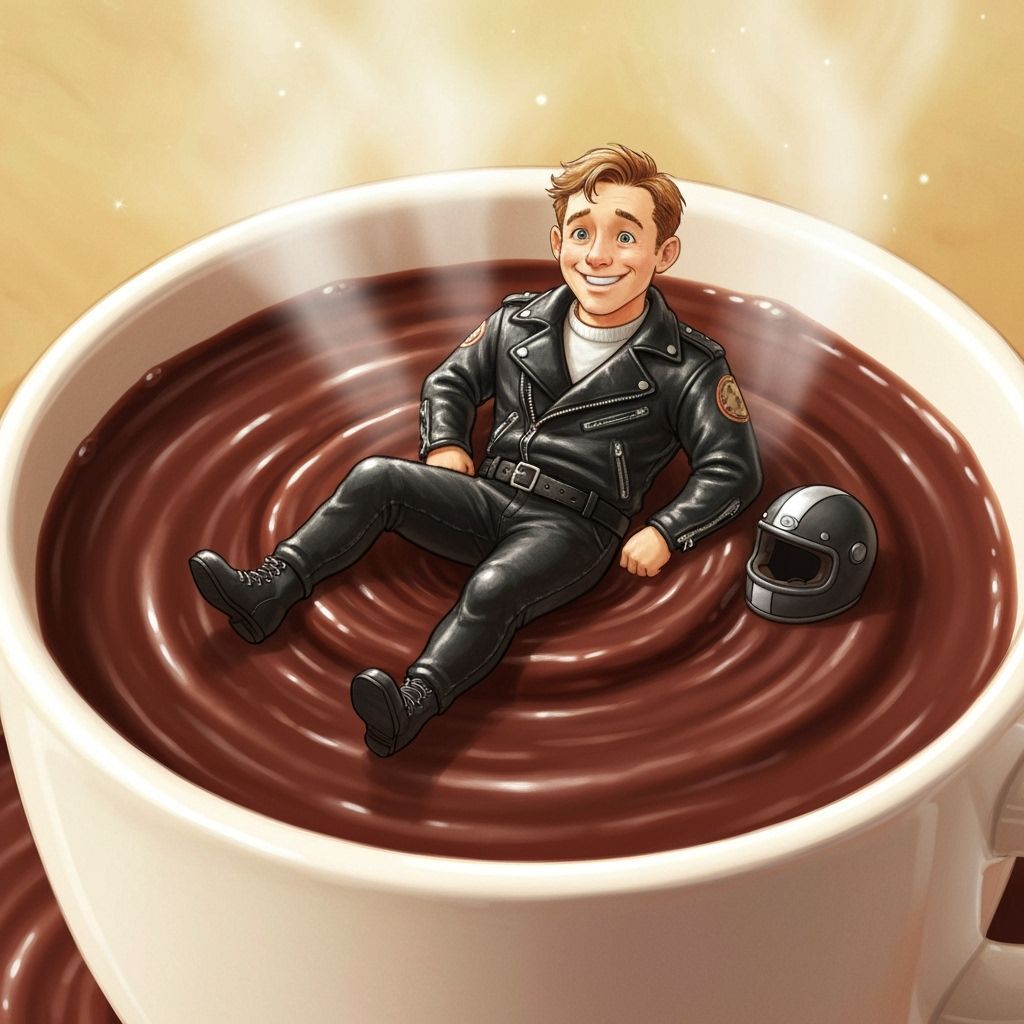 Cute Biker Relaxing in Hot Chocolate Mug