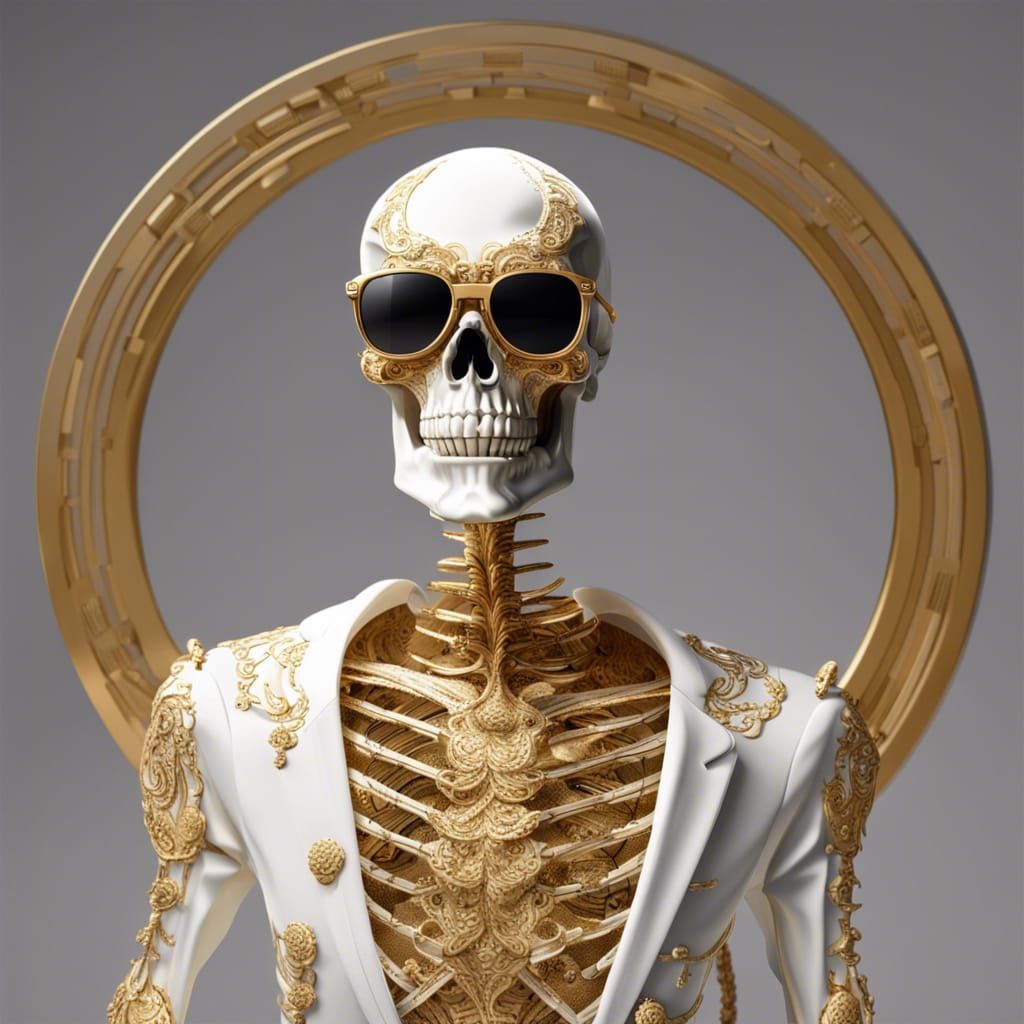 Undead Hipster Skeleton DJ in Hyperrealistic Style