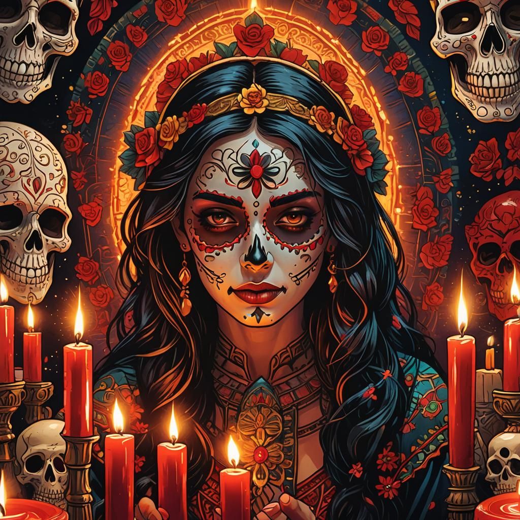 Mexican Girl's Day of the Dead Prayer in Comic Art