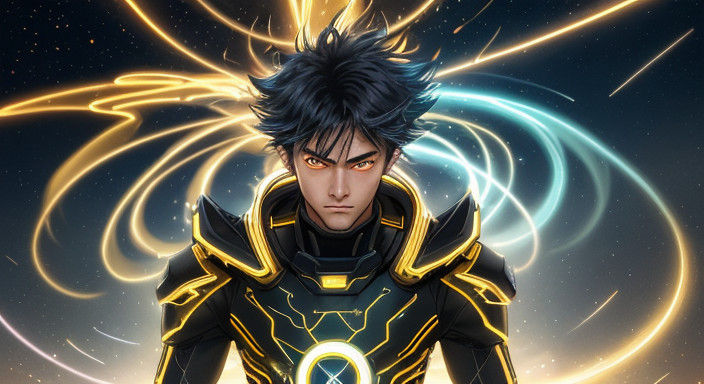 Youthful Boy in Futuristic Yellow Suit with Glowing Accents