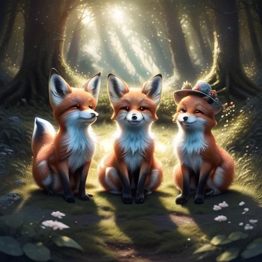 Fox Cubs Play in Sunlit Fairytale Forest