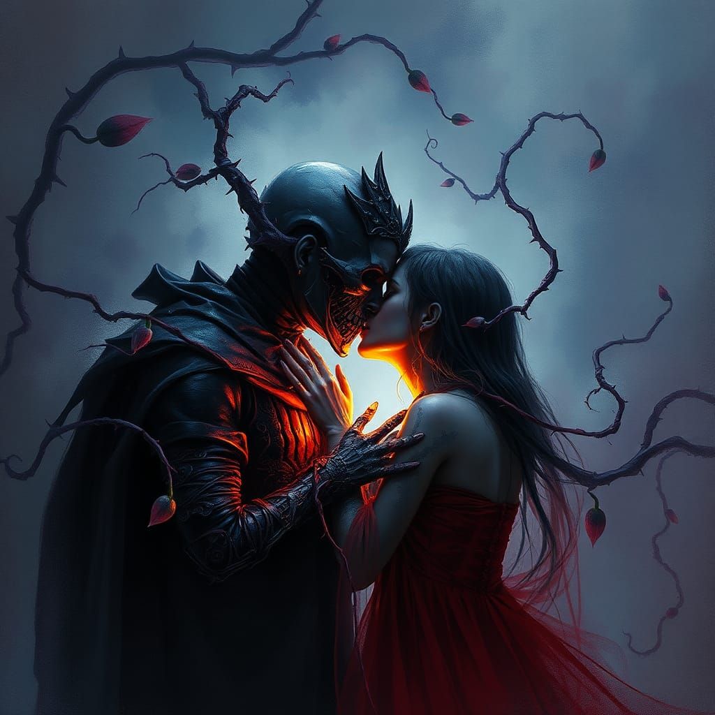 Surreal Kiss of Death in Dark Gothic Style