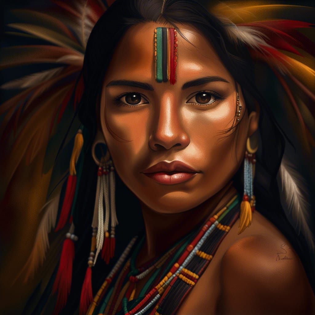 Indigenous Woman's Captivating Portrait in Artgerm Style