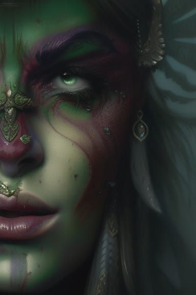 Orc Woman Portrait: Vibrant Oil Painting in Academic Style