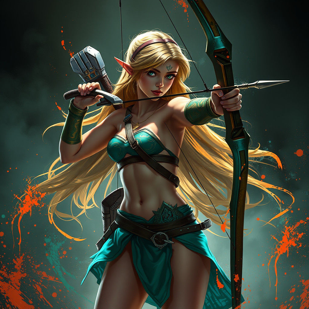 Princess Zelda Archer Concept Art in Orange and Teal