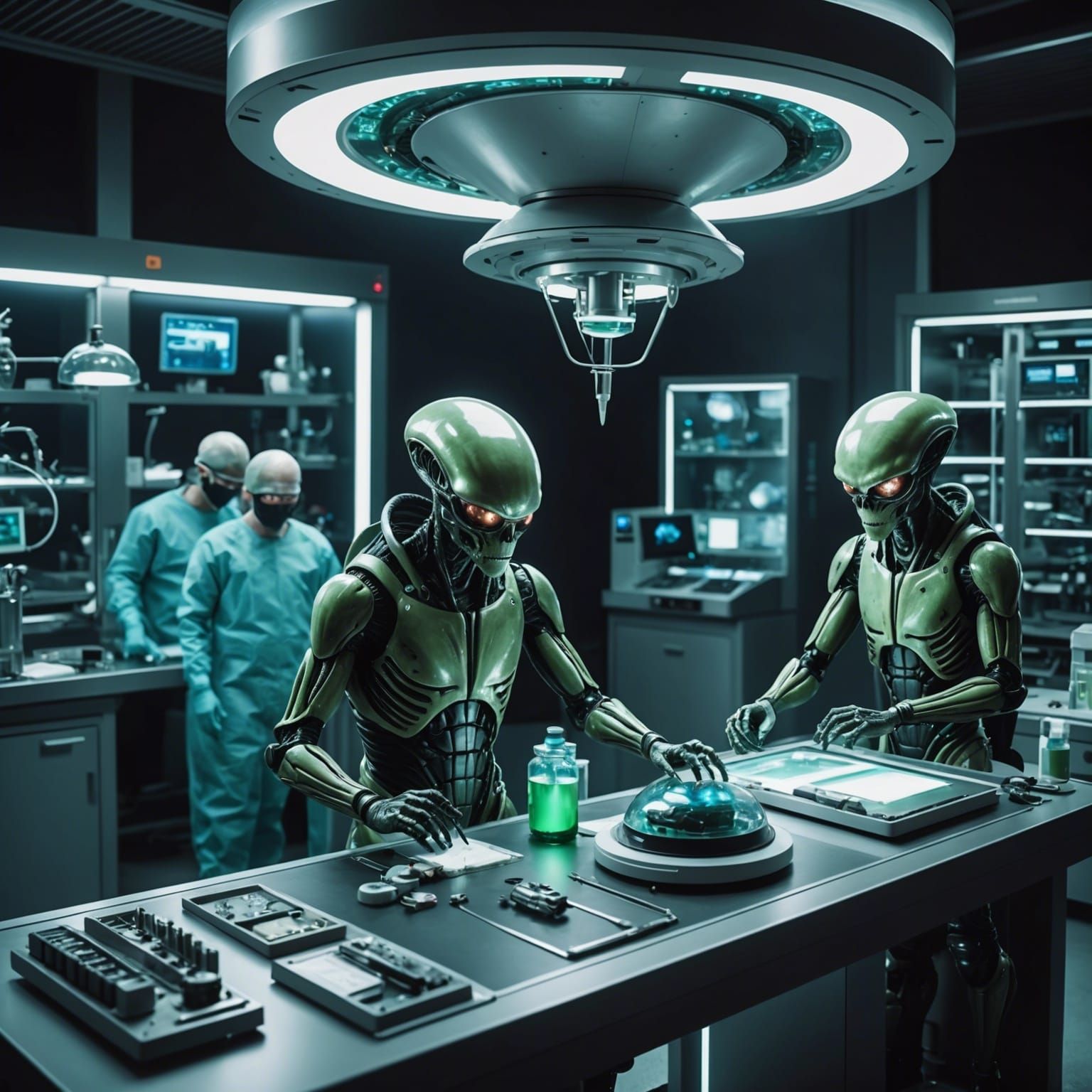 Alien Laboratory with Aliens Performing Surgeries and Gene Splicing