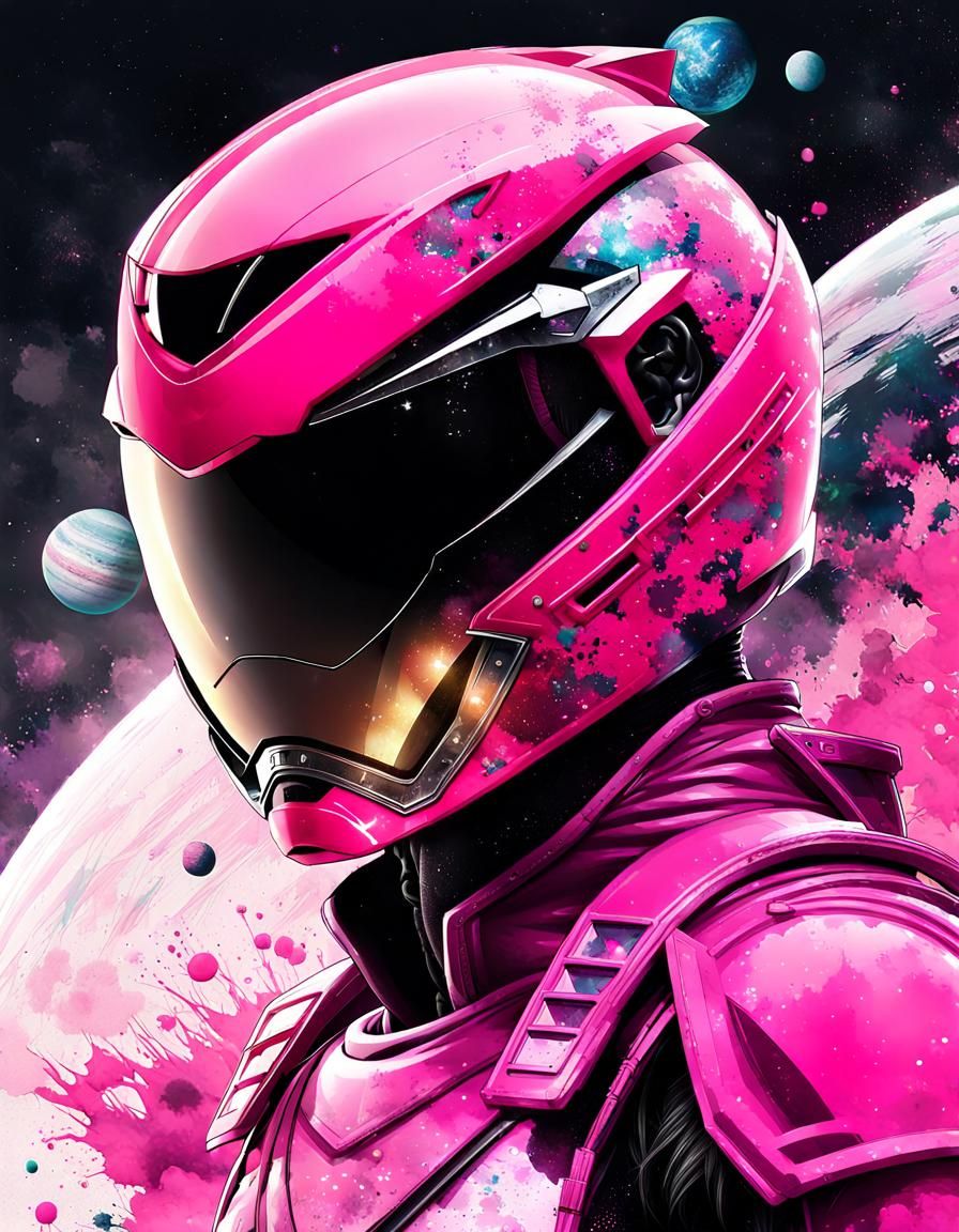 Pink Power Ranger Double Exposure in Space