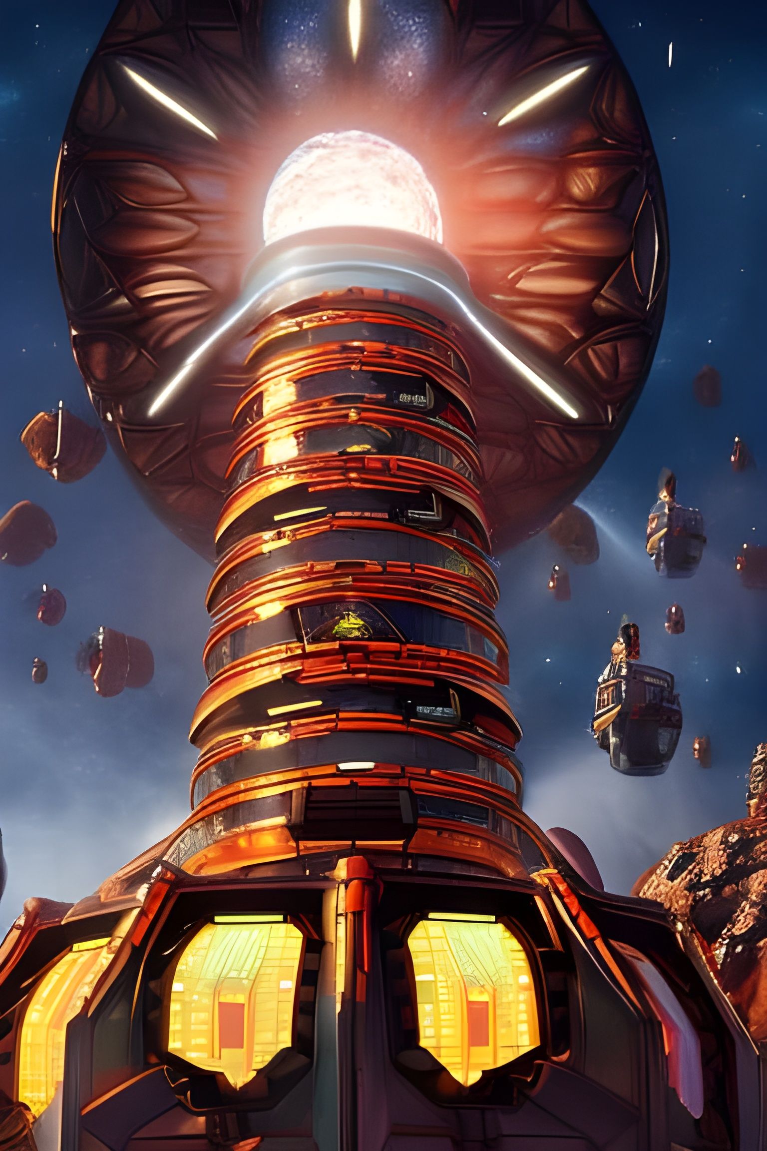 Solarpunk Lighthouse in Space Asteroid Field