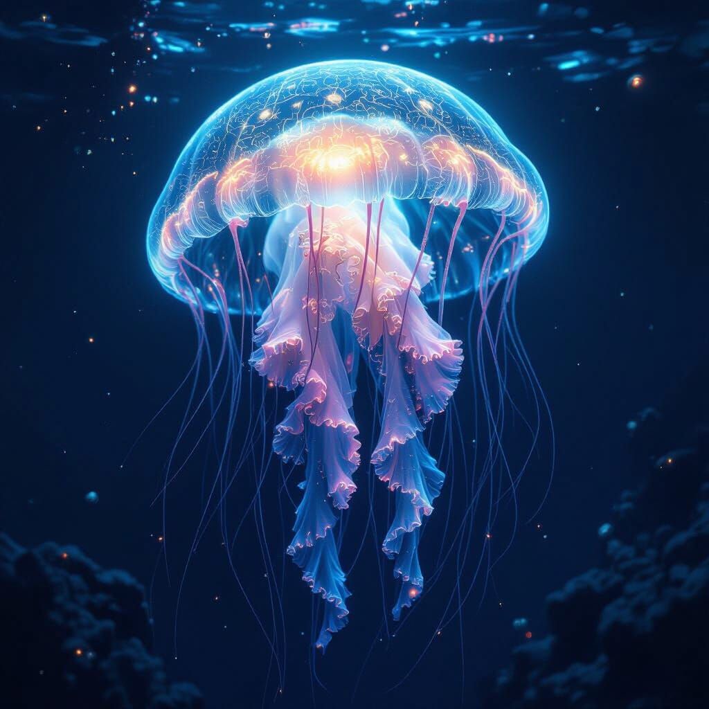 Bioluminescent Jellyfish Adorns Alien Ocean in Sci-Fi Style