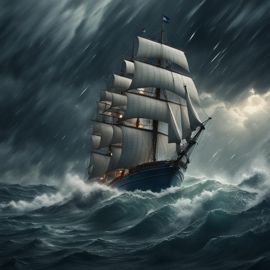 Sailor Navigates Stormy Seas: Hyperrealistic Digital Paintin...