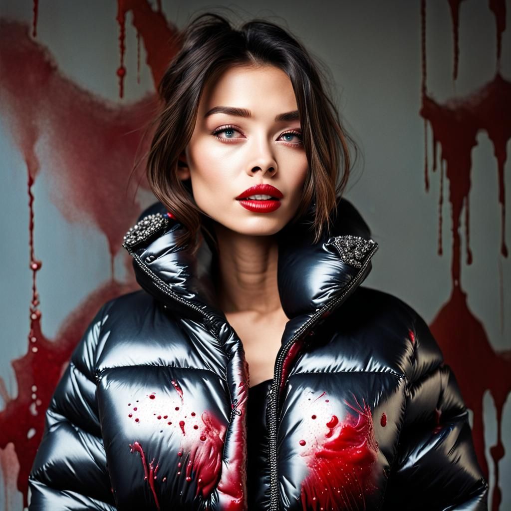 Distressed Woman with Stained Jacket