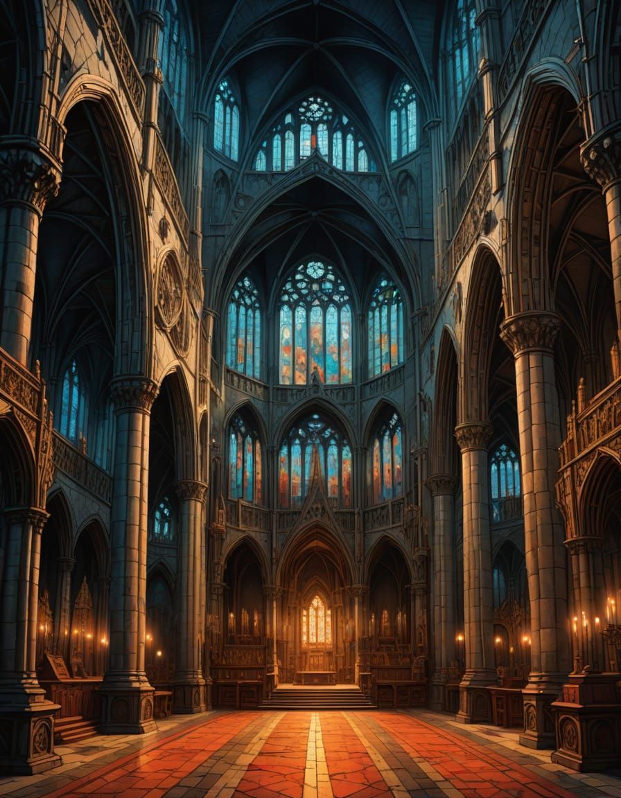 Elegant Gothic Cathedral Hall in Hyper-Realistic Style