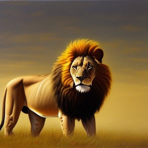 Majestic Lion Standing Tall as Oil Painting