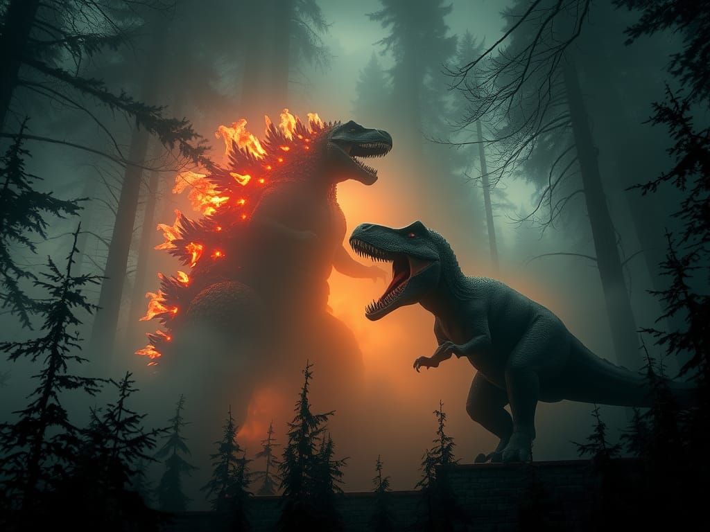Godzilla vs Tyrannosaurus Rex: Mystical Forest Battle