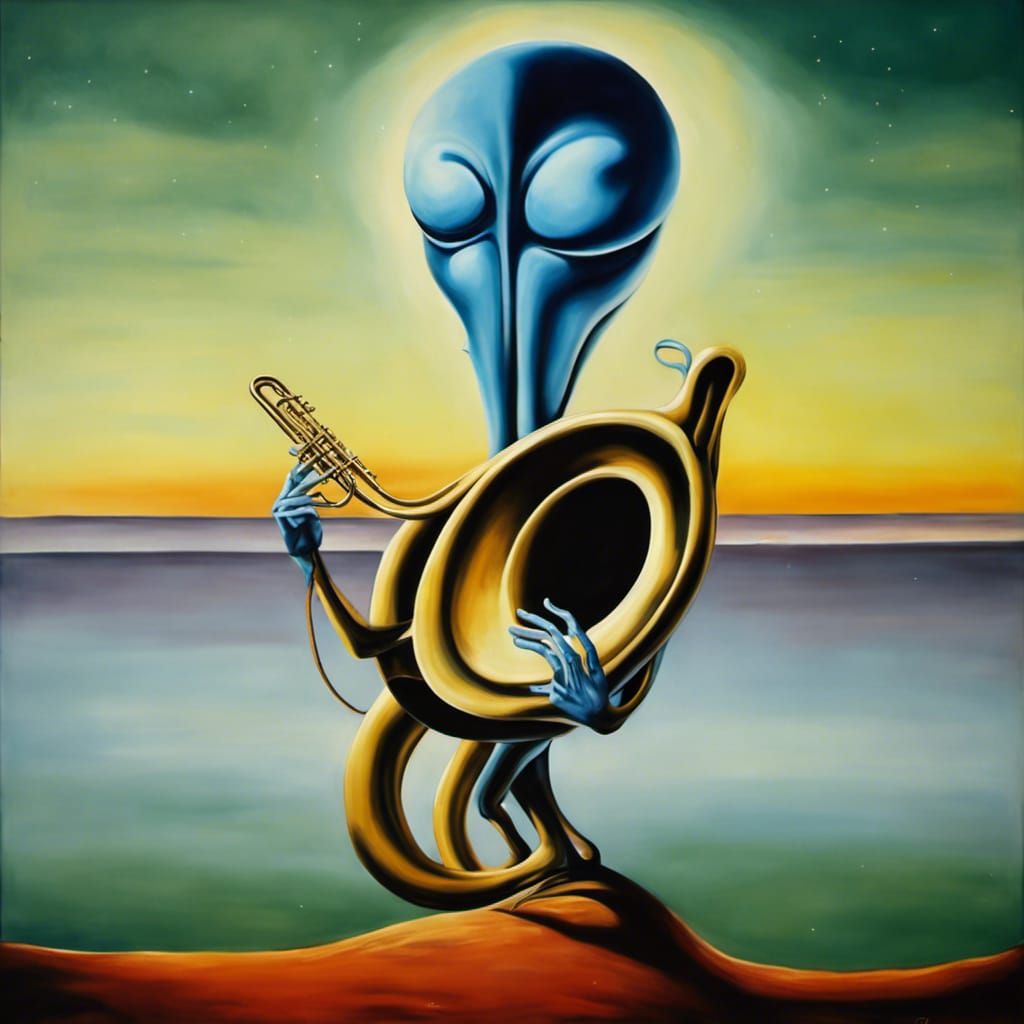 Surreal Alien Tuba Player in Space