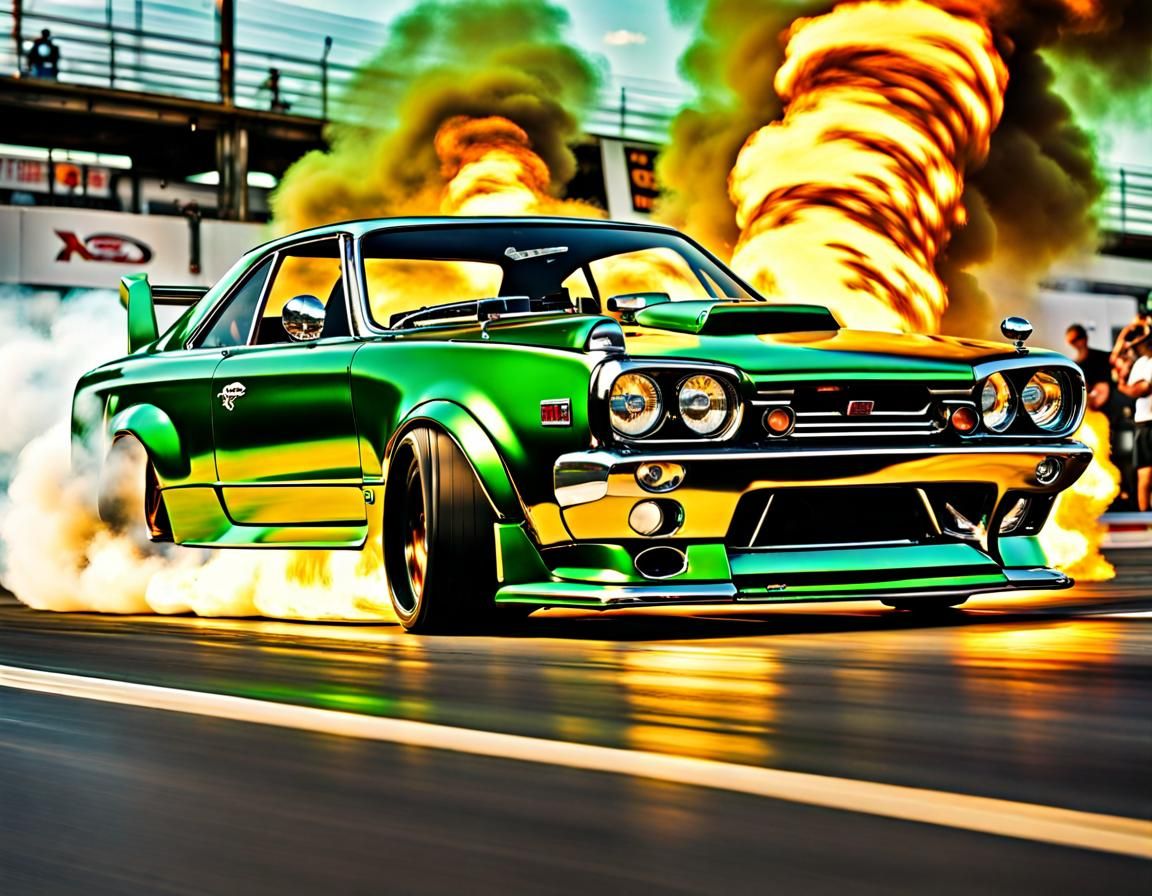 Nissan Skyline GTR Drag Racer with Chrome Motor